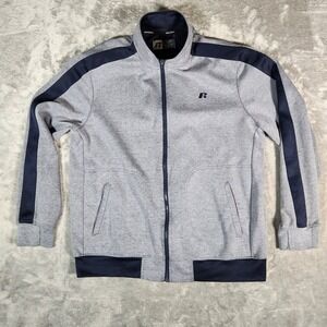 Russell Jacket Men's Large 42-44 Gray Blue Stripe Full‎ Zip